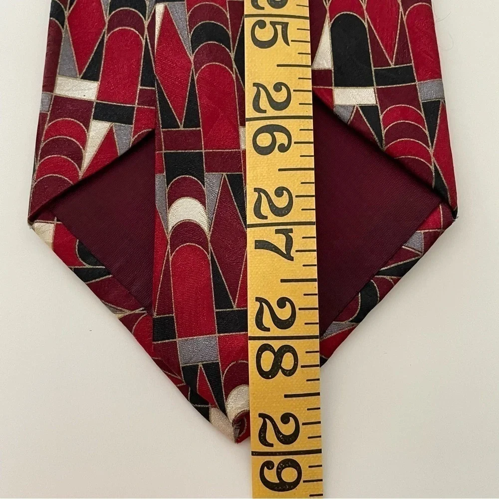 Don Loper Vintage Geometric 100% Italian Silk Tie Red Retro Designer Hollywood